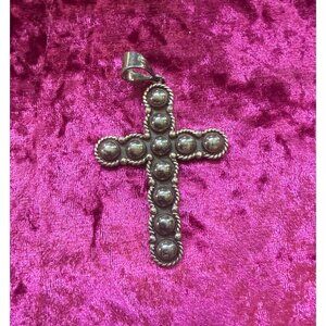 Signed Sterling Silver Cross Pendant Rope Detailing & Dimensional Beads 19.164 g